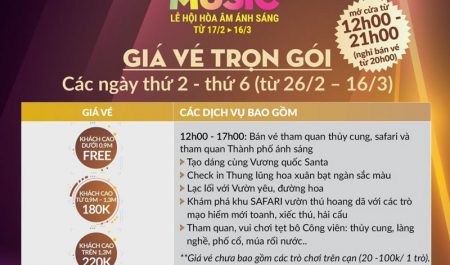 Giá vé Thiên đường bảo sơn các ngày thường từ 26 tháng 2 đến 16 tháng 3