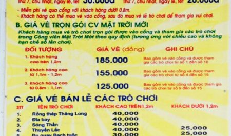 Giá vé vào cửa Công viên Mặt trời- Hồ Tây